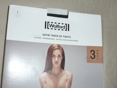 NIP Wolford 14776-7005 Satin Touch 20 Denier Pantyhose Black LARGE, LOT OF 2 - Image 1 of 4