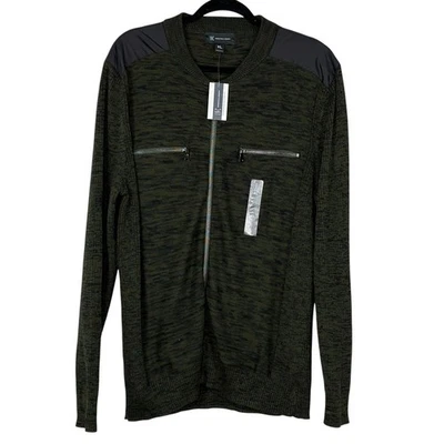 NEW INC Mens Size XL Cardigan Jacket Cotton Full Zip Sweater Black Green - Image 1 of 4