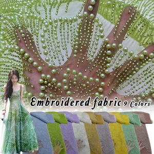 Vestido Floral Cuentas Tela Boda Malla Hecho a Mano Costura Noche Tela Material - Imagen 1 de 17