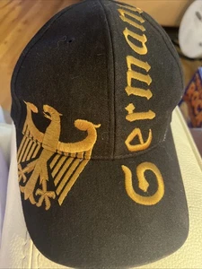Germany Hat Cap Embroidered Gold Eagle Crest Black Strapback Adjustable - Picture 1 of 10