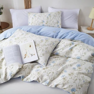 Blau Blumen Bettbezug King Size Weiß Baumwolle Botanisch Blumen Bettwäsche Set 3... - Bild 1 von 7