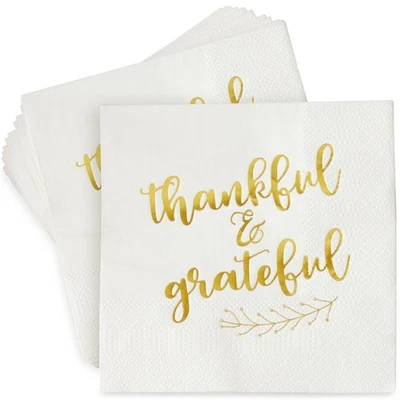 50 servilletas de papel desechables para cócteles - agradecidas y agradecidas en lámina dorada Foto 1 de 4