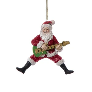 Kurt Adler Santa with Green Guitar Ornament, 4.5“ - Picture 1 of 2