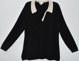 Belle Kim Gravel XL Top Preppy Colorblock Polo Sweater Black/Ivory Long Sleeve - Picture 1 of 21
