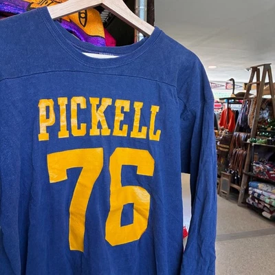 1970s Vintage CHAMPION BLUE BAR Long Sleeve T-shirt Pickell 76 Football Jersey Foto 1 de 4