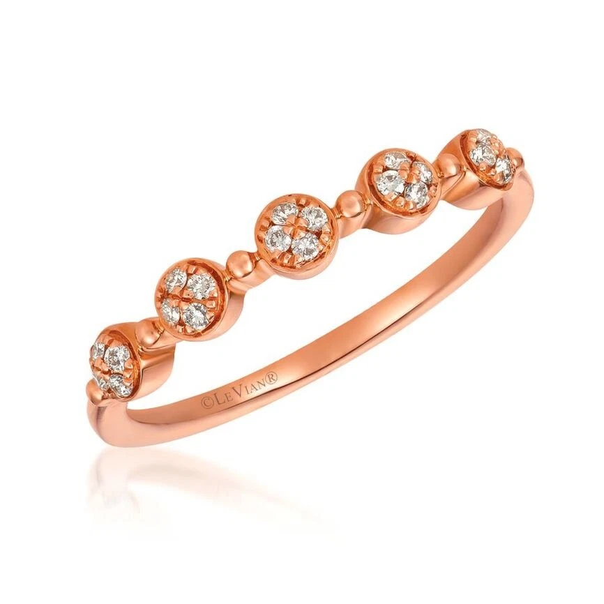 LeVian 14K Rose Gold Beaded Cluster Diamonds Band Ring Elegant Jewelry for Women - Image 1 of 4