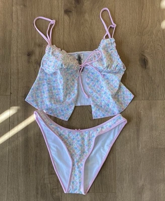 PINK By Frankies Bikinis Swim Plaid Floral Tankini Cheeky Set S (fits M) NWT - Image 1 of 4