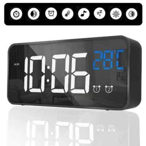 LED Wecker Digital USB Alarmwecker Funk Uhr Schlummerfunktion Tischuhr Spiegel - Bild 1 von 14