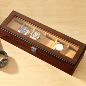 1x Travel Watch 6 Grids Storage Box Clear Viewing Watches Tray Showcase Boxes - Picture 1 of 6