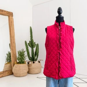 IZOD Women's M Sleeveless Ruffle Zip Front Quilted Puff Vest Jacket Red - Picture 1 of 12