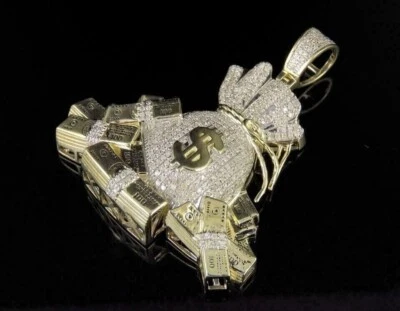 Colgante bolsa de dinero para hombre moissanita corte redondo de 2,00 quilates enchapado en oro amarillo de 14 k Foto 1 de 4