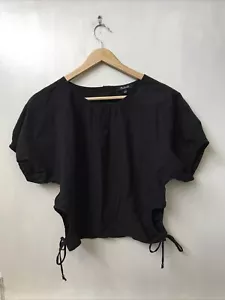 Madewell Black Poplin Puff-Sleeve Cutout Crop Top Women's Size M Medium NWT - Picture 1 of 6