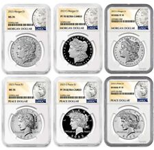 2023 ( Ms70 / Pf70 ) 6-coin Set $1 Morgan & Peace Silver Dollar Ngc Reverse Set
