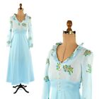 Vintage 70s Sky Blue Semi Sheer Floral Empire Waist Boho Long Sleeve Maxi Dress