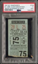 1957 LAST GAME BETWEEN BROOKLYN DODGERS & NEW YORK GIANTS TICKET 🎟️9/8/57 PSA 3