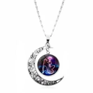 Aquarius Zodiac Necklace With Moon Great Gift Pendant Astrological Horoscope - Picture 1 of 3