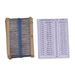 Kit de resistencia de película metálica 1% de tolerancia 1280 piezas - 64 valores 1Ω-10MΩ - Imagen 1 de 5