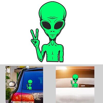 Funny Alien Car Sticker Peace Sign Decal UFO ...