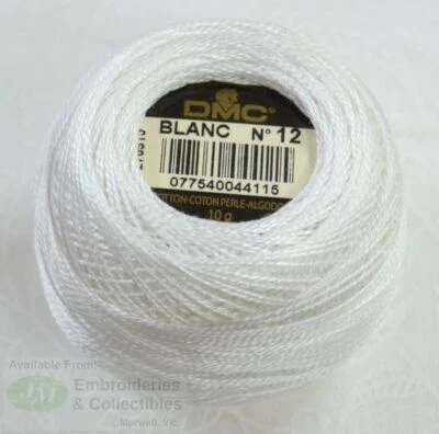 DMC Perle (Pearl) 12 Cotton 10g Ball 120m Colour BLANC - Image 1 of 2
