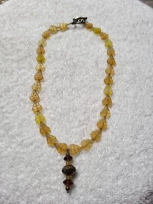 Collar Gargantilla Palanca con Diseño Hojas de Vidrio Color Ámbar Amarillo 15" Foto 1 de 4