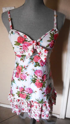 Túnica/vestido de baño floral blanco/rosa Betsey Johnson S Foto 1 de 4