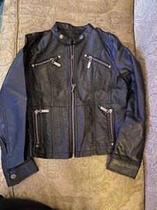 Faux-Leather Jacket by Jou Jou Girls Size: M, Color: Black Y2K Motorcycle Kids - Picture 1 of 4