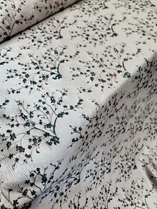 Emerald Green Tiny Floral Upholstery Drapery Beige Brocade Fabric Sold By Yard - Picture 1 of 12