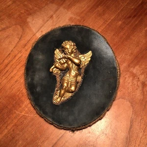 Antique Victorian Gilded Cherub / Cupid Angel Velvet Wall Mount Frame Rococo - Picture 1 of 11