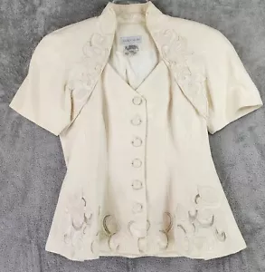 Orlando Rossi Jacket Womens 10 Ivory Brocade Mandarin Collar Peplum 90s Vintage - Picture 1 of 12