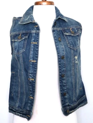 Chaleco para mujer - Chaleco vaquero vaquero - desgastado - Mossimo talla pequeña con bolsillos Foto 1 de 4