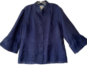 CHiCO'S 🌸size XL 3 blue purple dressy linen blend jacket top bell sleeve SPriNg - Picture 1 of 8