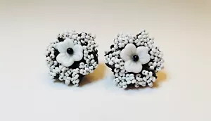 Miriam Haskell Earrings Black White Seed Beads Rhinestones Vintage - Picture 1 of 4