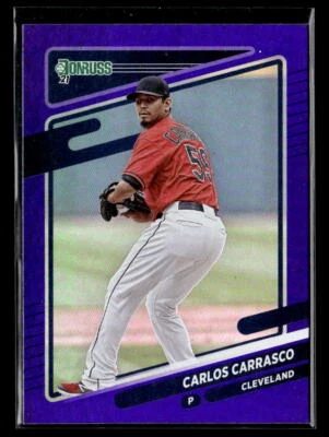 Carlos Carrasco - 2021 Panini Donruss Purple Holo #91 Cleveland Indians - Image 1 of 2