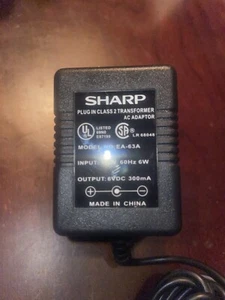 Sharp EA-63A Class 2 Transformer AC Adaptor Output 6V DC 300mA Power Supply - Picture 1 of 2