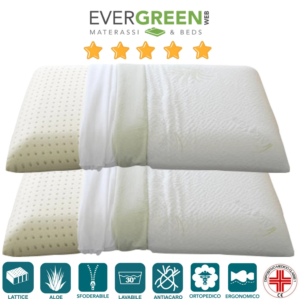 EVERGREENWEB CUSCINO IN LATTICE O MEMORY FOAM TESSUTO IN ALOE VERA ALTEZZA 9-12-18 CM