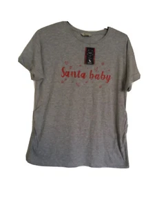 TU GREY MARL MATERNITY 'SANTA BABY' T-SHIRT TOP XMAS CHRISTMAS SIZE 18 BNWT NEW - Picture 1 of 9