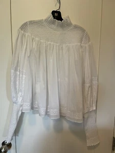 JOSLIN Victoria organic cotton white gathered white blouse AU 10 $329 - Picture 1 of 7