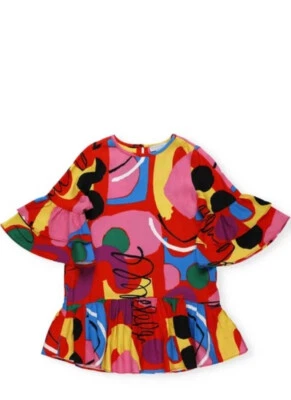 Stella McCartney Girls Multi-Color Printed Tencel Flare Cuff Twill Dress sz 14y - Image 1 of 4