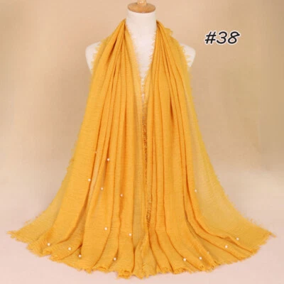Xale xale cachecol feminino de algodão cor lisa hijab muçulmano envoltório de cabeça contas de pérolas - Imagem 1 de 4