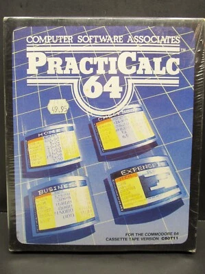PractiCalc 64, Commodore 64, Cassette, CSA 1984, New in Shrink Wrapped Box - Image 1 of 4