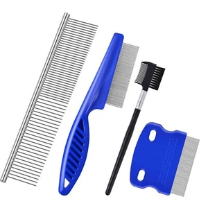 4 Pack Pet Hair Comb Stainless Steel Flea Lice Combs Dog Cat Grooming Kit New - Picture 1 of 8