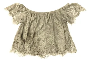 American Eagle Crop Top Womens Small Olive Green Shirt Lace Off Shoulder Cottage - Picture 1 of 12