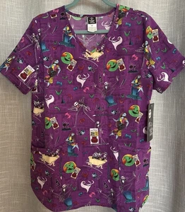 Disney Nightmare Before Christmas Halloween V Neck Purple Scrub Top size M New - Picture 1 of 5
