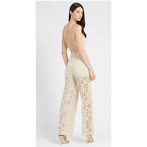 Guess Large Juley beige ivory lace jumpsuit & Bag! Sexy Spagetti Strap Wide Leg - Picture 1 of 18