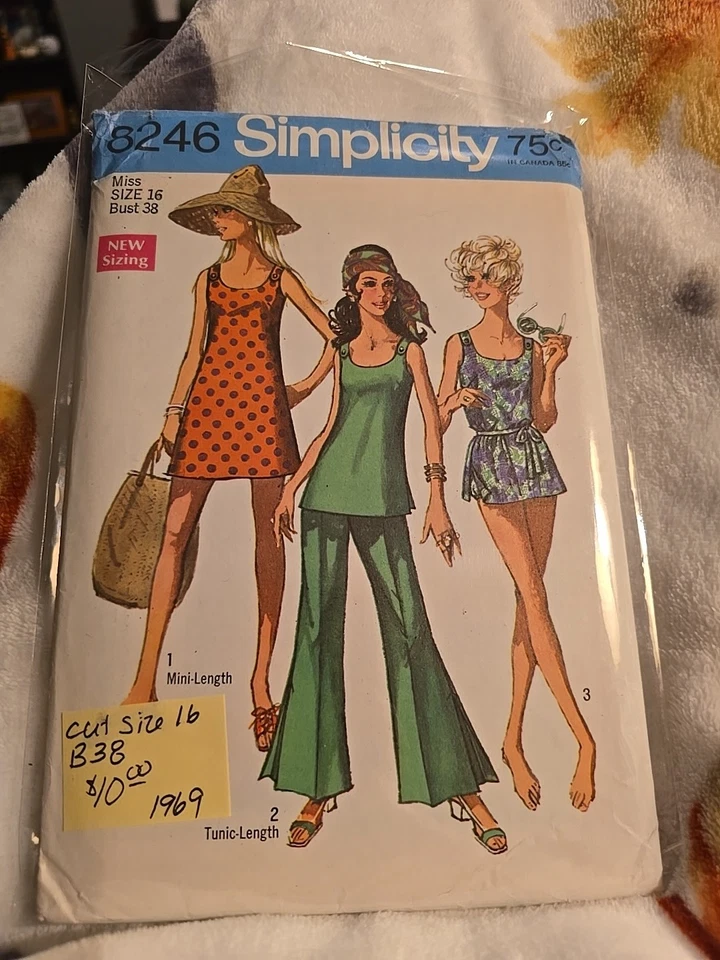 Bathingsuit Dress Tunic Pants Bell Bottom Sz 16 C Simplicity 8246 Sewing Pattern - Image 1 of 2