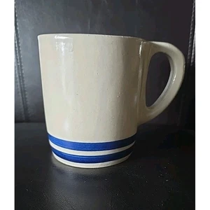 RRP Co Roseville Ohio USA Blue Stripe Stoneware Crock Coffee Mug/Cup NICE - Picture 1 of 5