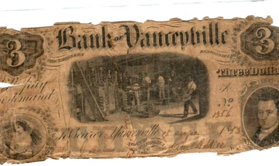 $3 "BANK OF VANCEYVILLE" (RARE)!!! 1800'S "N.CAROLINA" RARE!!! 1800'S   $3 - Image 1 of 3