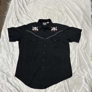 Vtg ELY Catterman Men’s Western S/s Shirt Black with Red Roses Sz XXL - Picture 1 of 18