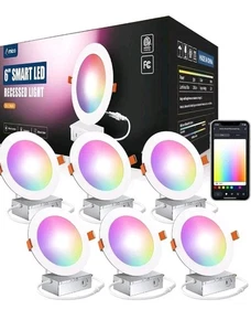 Amico 6 Pack 6 Inch Smart RGB Color Changing LED Recessed Lights, 2700K-6500K - Picture 1 of 8