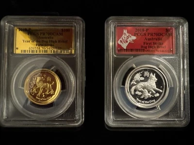 2018 Australia 1 Oz Year Of Dog Gold & Silver Coin - Perfect MS70 First Strike🔥 - Image 1 of 4